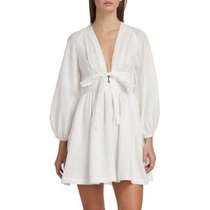 2022 Zimmermann White Linen V neck Sun Dress